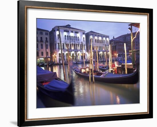 Gondolas at Night, Venice, Italy-Peter Adams-Framed Photographic Print