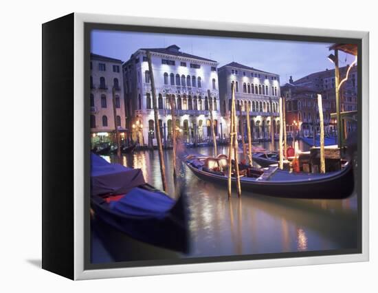 Gondolas at Night, Venice, Italy-Peter Adams-Framed Premier Image Canvas