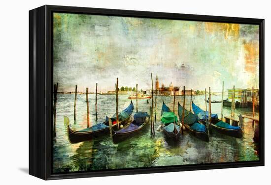 Gondolas - Beautiful Venetian Pictures - Oil Painting Style-Maugli-l-Framed Stretched Canvas