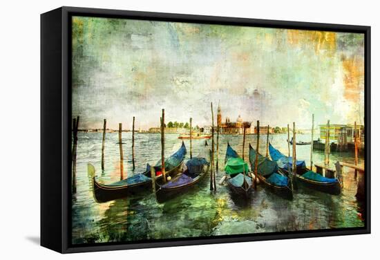 Gondolas - Beautiful Venetian Pictures - Oil Painting Style-Maugli-l-Framed Stretched Canvas