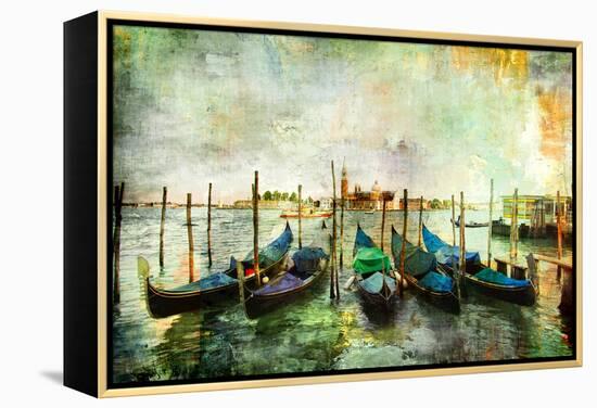 Gondolas - Beautiful Venetian Pictures - Oil Painting Style-Maugli-l-Framed Stretched Canvas