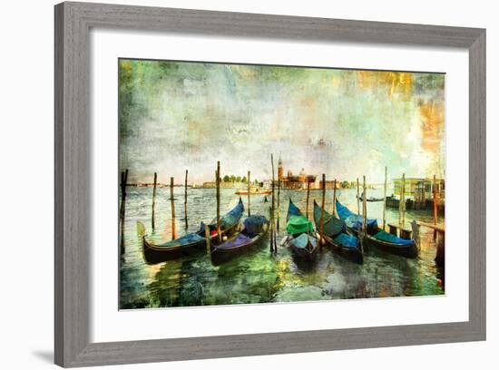 Gondolas - Beautiful Venetian Pictures - Oil Painting Style-Maugli-l-Framed Premium Giclee Print