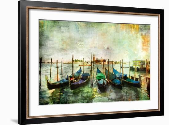 Gondolas - Beautiful Venetian Pictures - Oil Painting Style-Maugli-l-Framed Premium Giclee Print