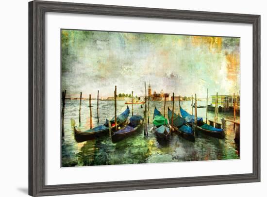 Gondolas - Beautiful Venetian Pictures - Oil Painting Style-Maugli-l-Framed Art Print