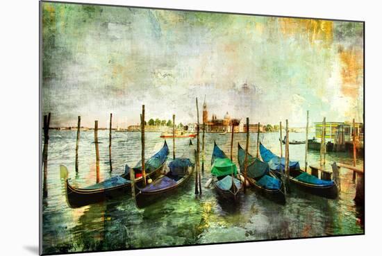 Gondolas - Beautiful Venetian Pictures - Oil Painting Style-Maugli-l-Mounted Art Print