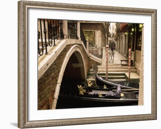 Gondolas Beside a Bridge, Venice, Veneto, Italy, Europe-Sergio Pitamitz-Framed Photographic Print