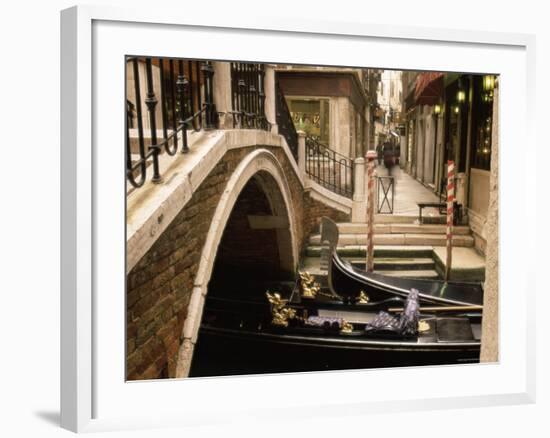 Gondolas Beside a Bridge, Venice, Veneto, Italy, Europe-Sergio Pitamitz-Framed Photographic Print