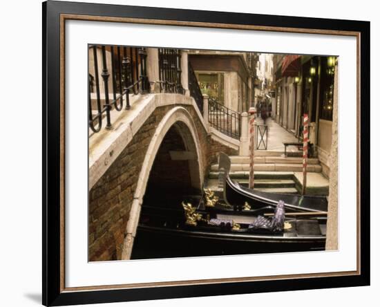 Gondolas Beside a Bridge, Venice, Veneto, Italy, Europe-Sergio Pitamitz-Framed Photographic Print