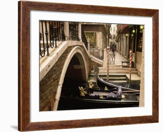 Gondolas Beside a Bridge, Venice, Veneto, Italy, Europe-Sergio Pitamitz-Framed Photographic Print