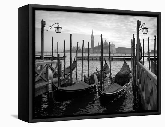 Gondolas in Venice, Black and White-vesilvio-Framed Premier Image Canvas