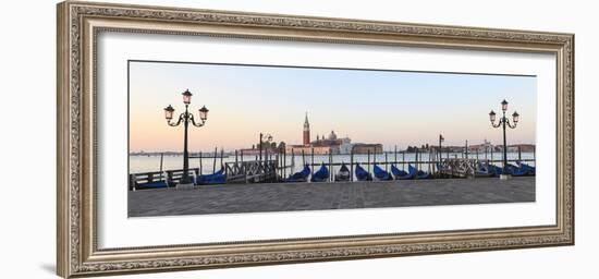 Gondolas Moored on the Lagoon, San Giorgio Maggiore Beyond, Riva Degli Schiavoni-Amanda Hall-Framed Photographic Print