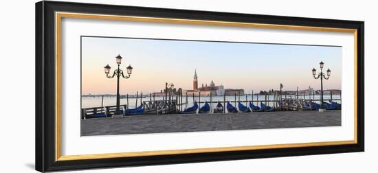 Gondolas Moored on the Lagoon, San Giorgio Maggiore Beyond, Riva Degli Schiavoni-Amanda Hall-Framed Photographic Print