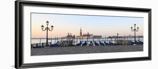 Gondolas Moored on the Lagoon, San Giorgio Maggiore Beyond, Riva Degli Schiavoni-Amanda Hall-Framed Photographic Print