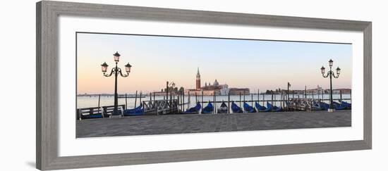 Gondolas Moored on the Lagoon, San Giorgio Maggiore Beyond, Riva Degli Schiavoni-Amanda Hall-Framed Photographic Print