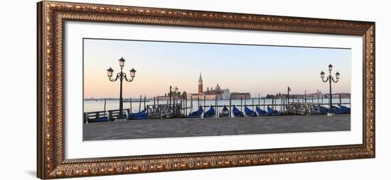 Gondolas Moored on the Lagoon, San Giorgio Maggiore Beyond, Riva Degli Schiavoni-Amanda Hall-Framed Photographic Print