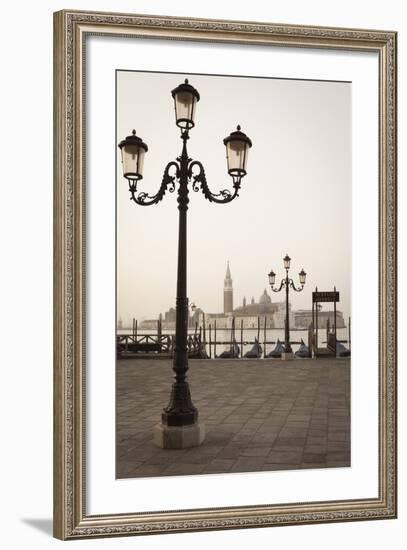 Gondolas Moored on the Lagoon, San Giorgio Maggiore Beyond, Riva Degli Schiavoni-Amanda Hall-Framed Photographic Print