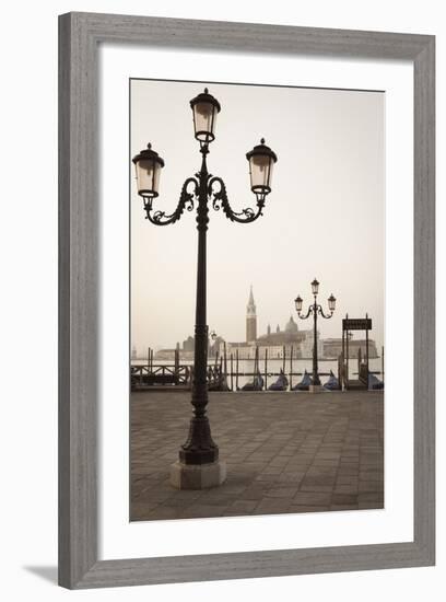 Gondolas Moored on the Lagoon, San Giorgio Maggiore Beyond, Riva Degli Schiavoni-Amanda Hall-Framed Photographic Print