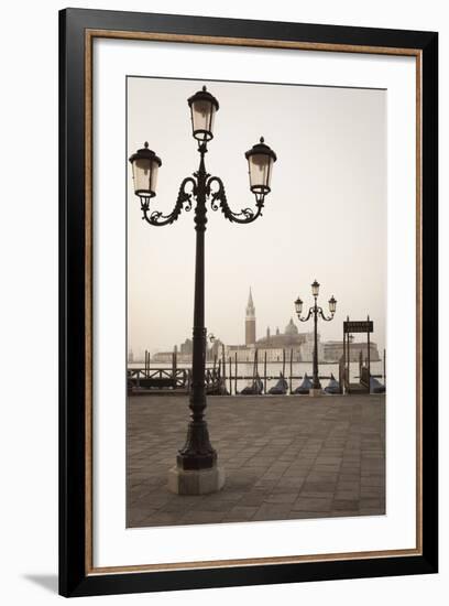 Gondolas Moored on the Lagoon, San Giorgio Maggiore Beyond, Riva Degli Schiavoni-Amanda Hall-Framed Photographic Print