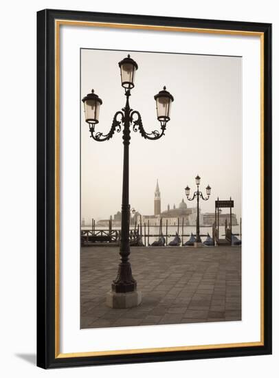 Gondolas Moored on the Lagoon, San Giorgio Maggiore Beyond, Riva Degli Schiavoni-Amanda Hall-Framed Photographic Print