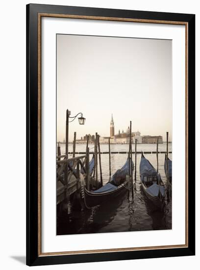 Gondolas Moored on the Lagoon, San Giorgio Maggiore Beyond, Riva Degli Schiavoni-Amanda Hall-Framed Photographic Print