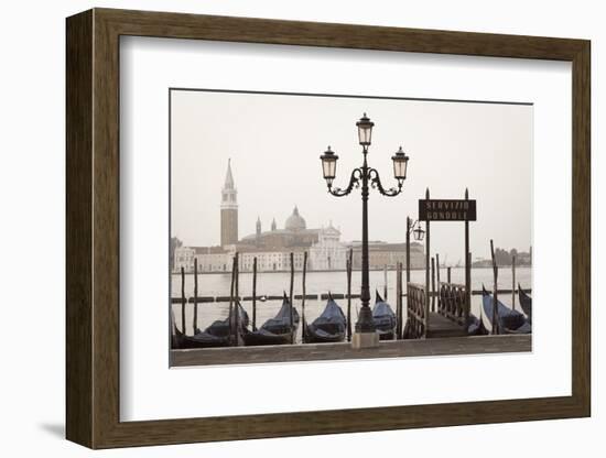 Gondolas Moored on the Lagoon, San Giorgio Maggiore Beyond, Riva Degli Schiavoni-Amanda Hall-Framed Photographic Print