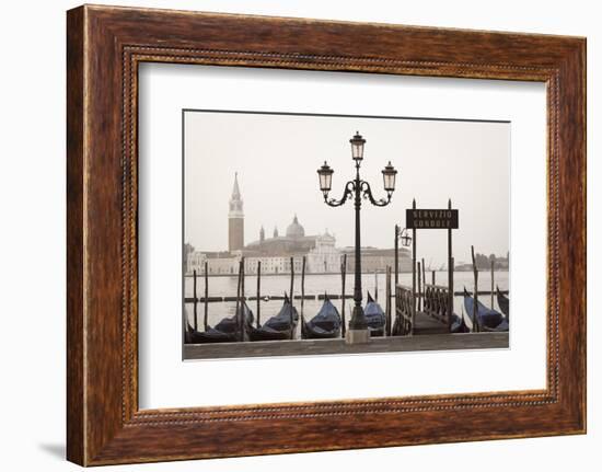 Gondolas Moored on the Lagoon, San Giorgio Maggiore Beyond, Riva Degli Schiavoni-Amanda Hall-Framed Photographic Print