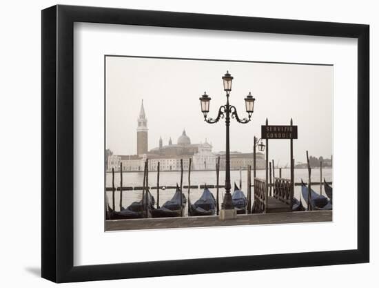 Gondolas Moored on the Lagoon, San Giorgio Maggiore Beyond, Riva Degli Schiavoni-Amanda Hall-Framed Photographic Print