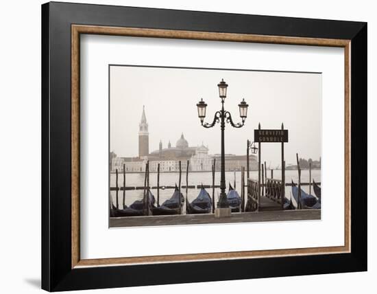 Gondolas Moored on the Lagoon, San Giorgio Maggiore Beyond, Riva Degli Schiavoni-Amanda Hall-Framed Photographic Print