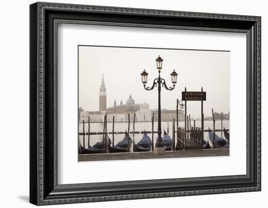 Gondolas Moored on the Lagoon, San Giorgio Maggiore Beyond, Riva Degli Schiavoni-Amanda Hall-Framed Photographic Print