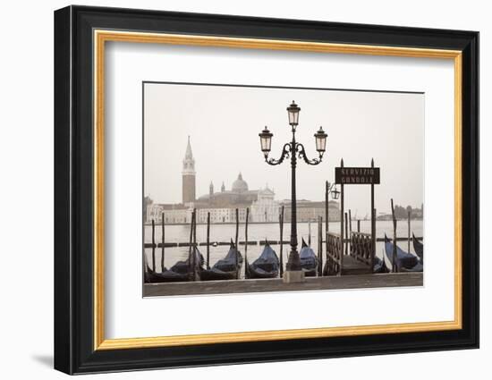 Gondolas Moored on the Lagoon, San Giorgio Maggiore Beyond, Riva Degli Schiavoni-Amanda Hall-Framed Photographic Print