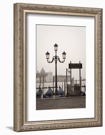 Gondolas Moored on the Lagoon, San Giorgio Maggiore Beyond, Riva Degli Schiavoni-Amanda Hall-Framed Photographic Print