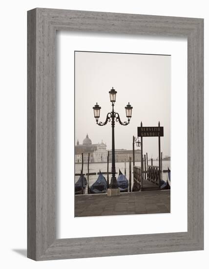 Gondolas Moored on the Lagoon, San Giorgio Maggiore Beyond, Riva Degli Schiavoni-Amanda Hall-Framed Photographic Print