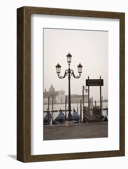 Gondolas Moored on the Lagoon, San Giorgio Maggiore Beyond, Riva Degli Schiavoni-Amanda Hall-Framed Photographic Print