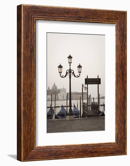 Gondolas Moored on the Lagoon, San Giorgio Maggiore Beyond, Riva Degli Schiavoni-Amanda Hall-Framed Photographic Print