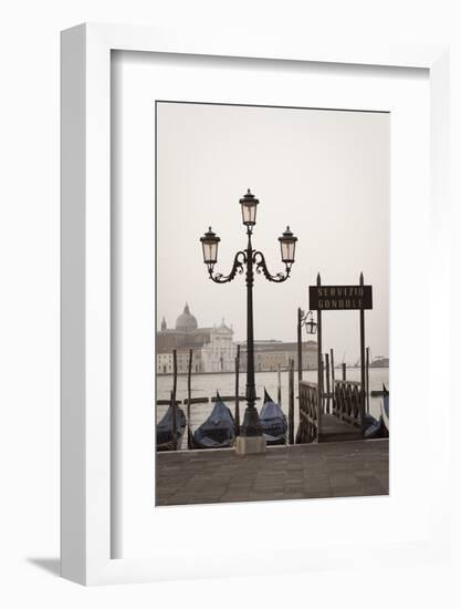 Gondolas Moored on the Lagoon, San Giorgio Maggiore Beyond, Riva Degli Schiavoni-Amanda Hall-Framed Photographic Print