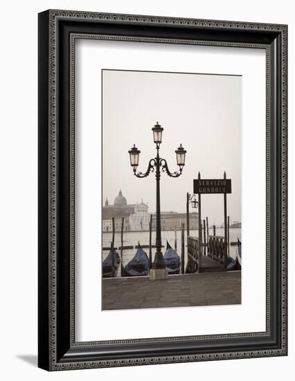 Gondolas Moored on the Lagoon, San Giorgio Maggiore Beyond, Riva Degli Schiavoni-Amanda Hall-Framed Photographic Print