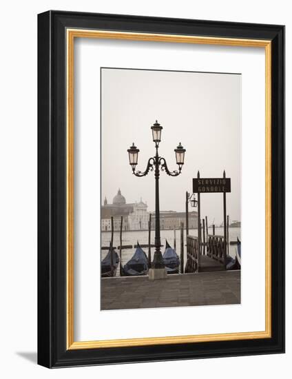 Gondolas Moored on the Lagoon, San Giorgio Maggiore Beyond, Riva Degli Schiavoni-Amanda Hall-Framed Photographic Print