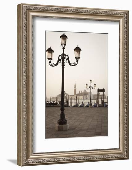 Gondolas Moored on the Lagoon, San Giorgio Maggiore Beyond, Riva Degli Schiavoni-Amanda Hall-Framed Photographic Print