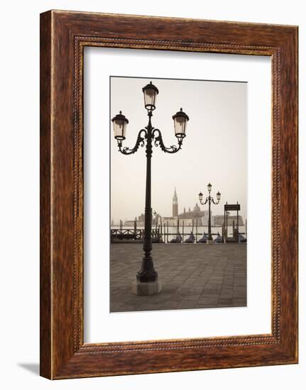 Gondolas Moored on the Lagoon, San Giorgio Maggiore Beyond, Riva Degli Schiavoni-Amanda Hall-Framed Photographic Print