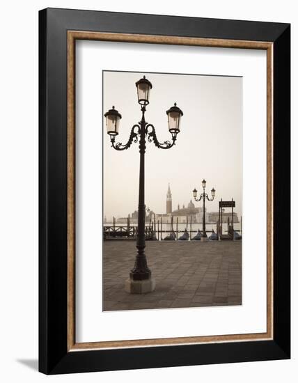 Gondolas Moored on the Lagoon, San Giorgio Maggiore Beyond, Riva Degli Schiavoni-Amanda Hall-Framed Photographic Print