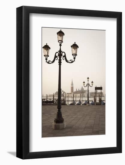 Gondolas Moored on the Lagoon, San Giorgio Maggiore Beyond, Riva Degli Schiavoni-Amanda Hall-Framed Photographic Print