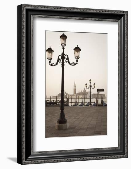 Gondolas Moored on the Lagoon, San Giorgio Maggiore Beyond, Riva Degli Schiavoni-Amanda Hall-Framed Photographic Print