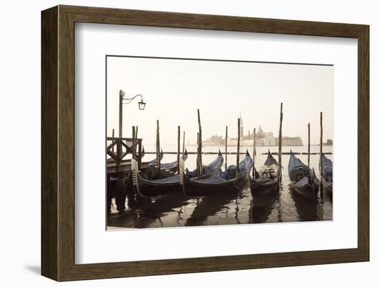 Gondolas Moored on the Lagoon, San Giorgio Maggiore Beyond, Riva Degli Schiavoni-Amanda Hall-Framed Photographic Print