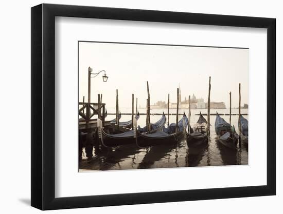 Gondolas Moored on the Lagoon, San Giorgio Maggiore Beyond, Riva Degli Schiavoni-Amanda Hall-Framed Photographic Print