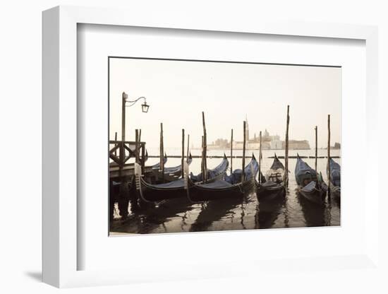 Gondolas Moored on the Lagoon, San Giorgio Maggiore Beyond, Riva Degli Schiavoni-Amanda Hall-Framed Photographic Print