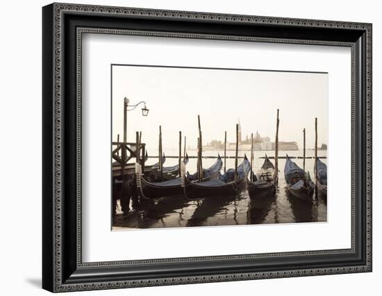 Gondolas Moored on the Lagoon, San Giorgio Maggiore Beyond, Riva Degli Schiavoni-Amanda Hall-Framed Photographic Print