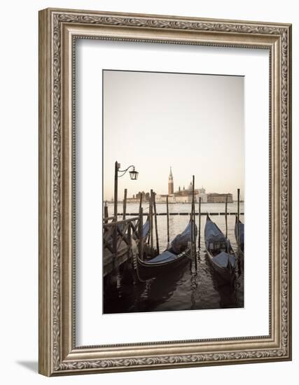 Gondolas Moored on the Lagoon, San Giorgio Maggiore Beyond, Riva Degli Schiavoni-Amanda Hall-Framed Photographic Print