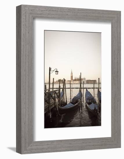 Gondolas Moored on the Lagoon, San Giorgio Maggiore Beyond, Riva Degli Schiavoni-Amanda Hall-Framed Photographic Print