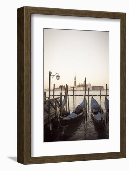 Gondolas Moored on the Lagoon, San Giorgio Maggiore Beyond, Riva Degli Schiavoni-Amanda Hall-Framed Photographic Print