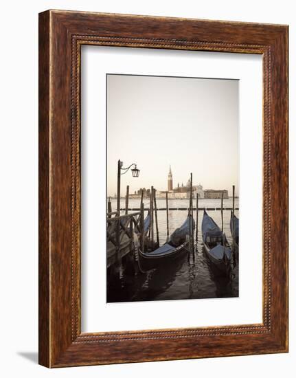 Gondolas Moored on the Lagoon, San Giorgio Maggiore Beyond, Riva Degli Schiavoni-Amanda Hall-Framed Photographic Print